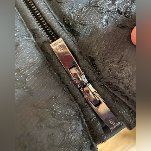 Vera Wang Black Puffer Coat with Removable Faux Fur Collar Brocade pattern Sz L - Picture 9 of 15